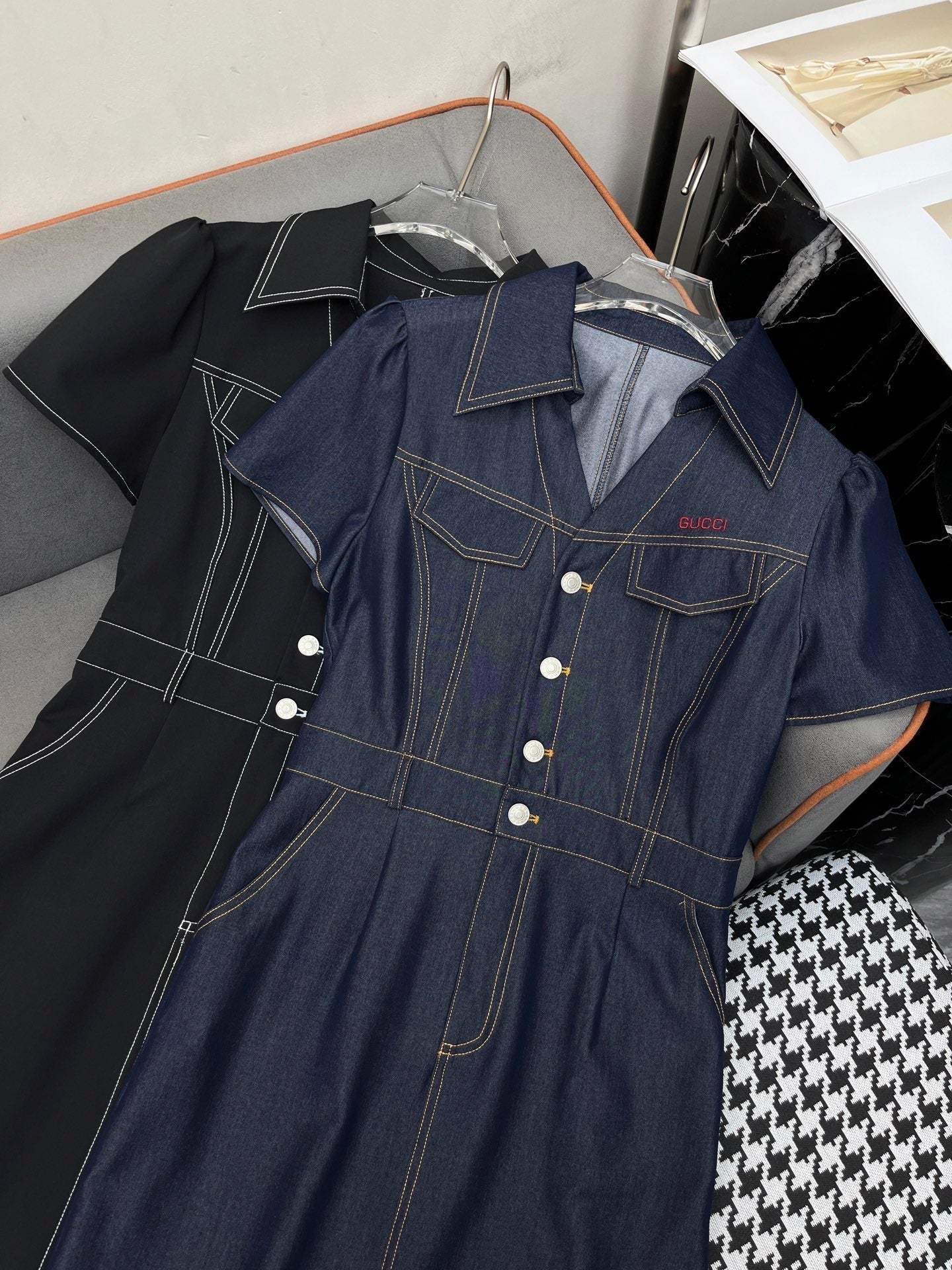 GUCCI LONG SHIRT DRESS IN PAPER DENIM