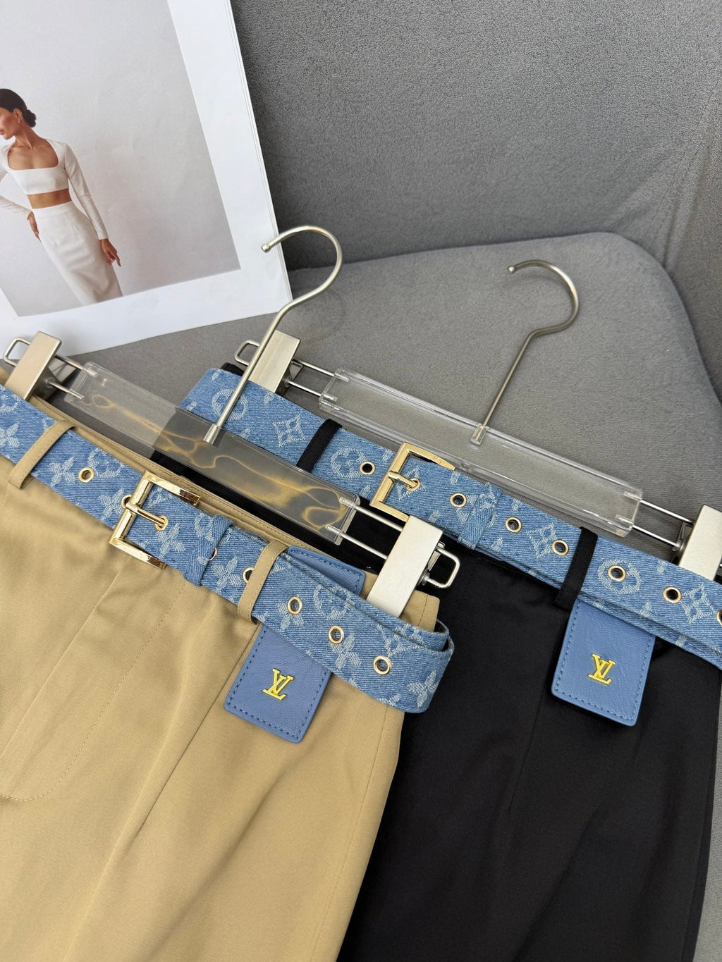 LOUIS VUITTON FRONT-SLIT SKIRT WITH LOGO BELT