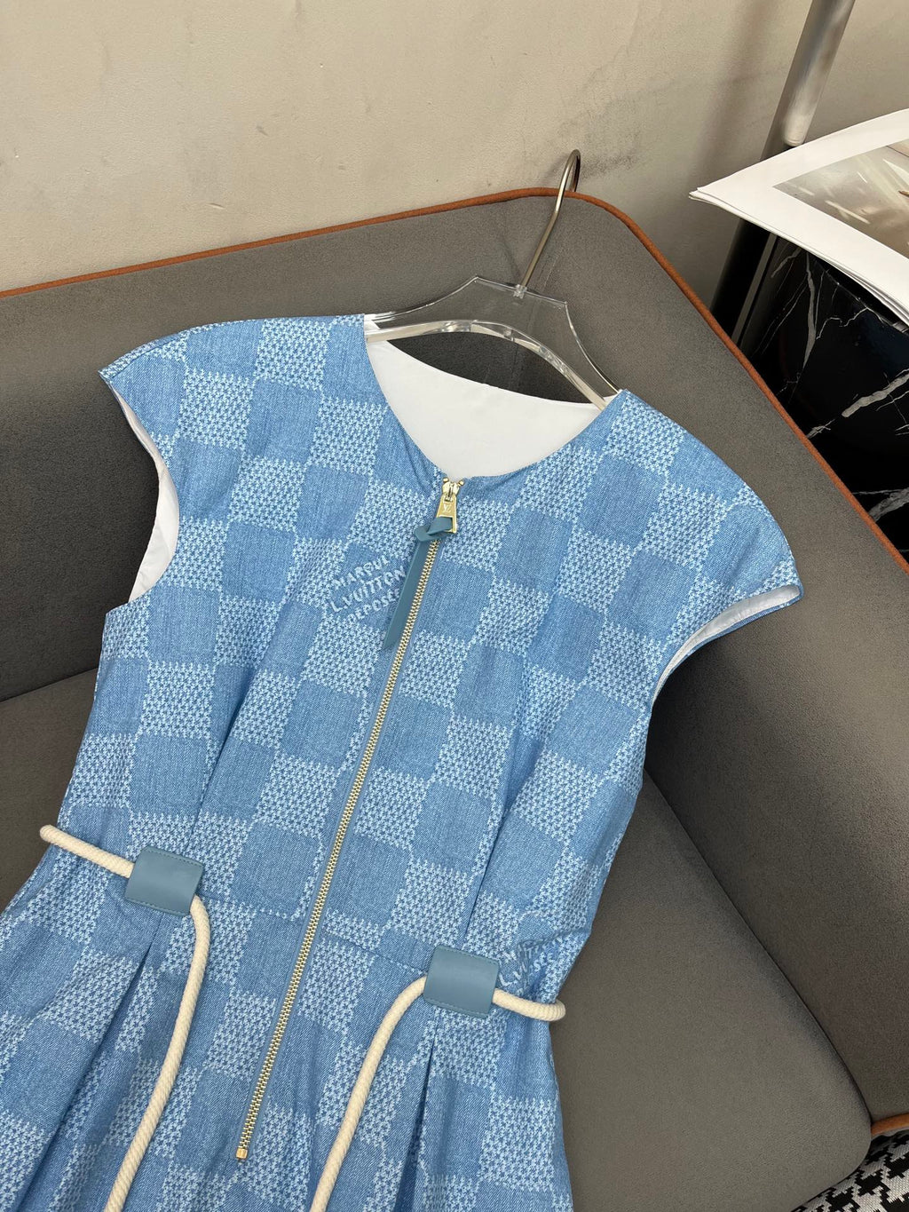 LOUIS VUITTON LV FRONT ZIP SLEEVELESS DRESS BLUE 25S IN POLYESTER 266638