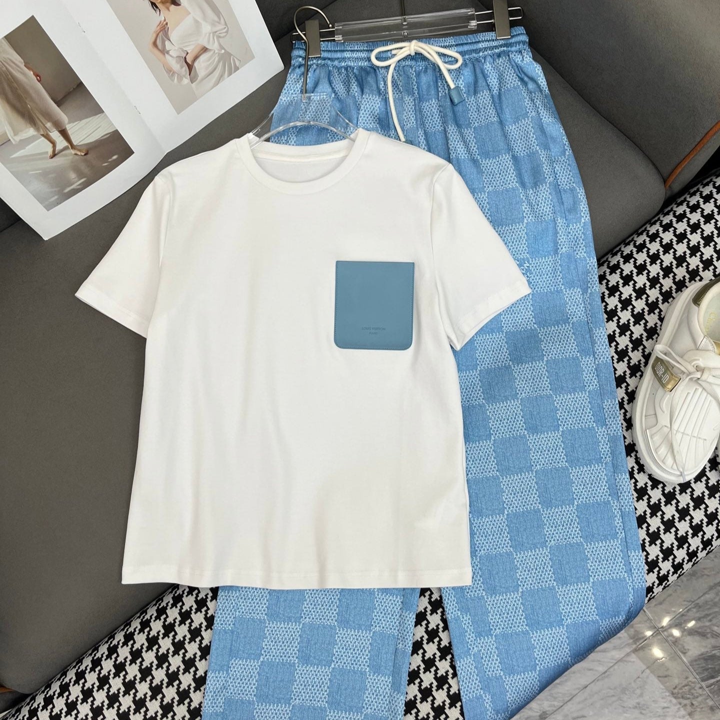 LOUIS VUITTON LV T SHIRT AND WIDE LEG PANTS SET BLUE 25S IN POLYESTER 266642