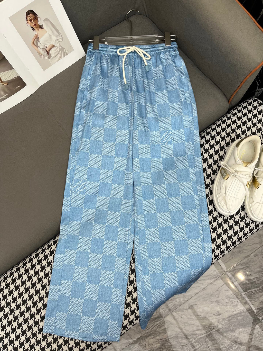 LOUIS VUITTON LV T SHIRT AND WIDE LEG PANTS SET BLUE 25S IN POLYESTER 266642