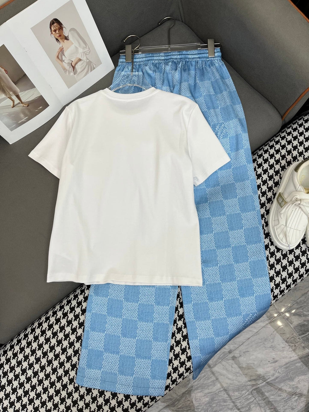 LOUIS VUITTON LV T SHIRT AND WIDE LEG PANTS SET BLUE 25S IN POLYESTER 266642
