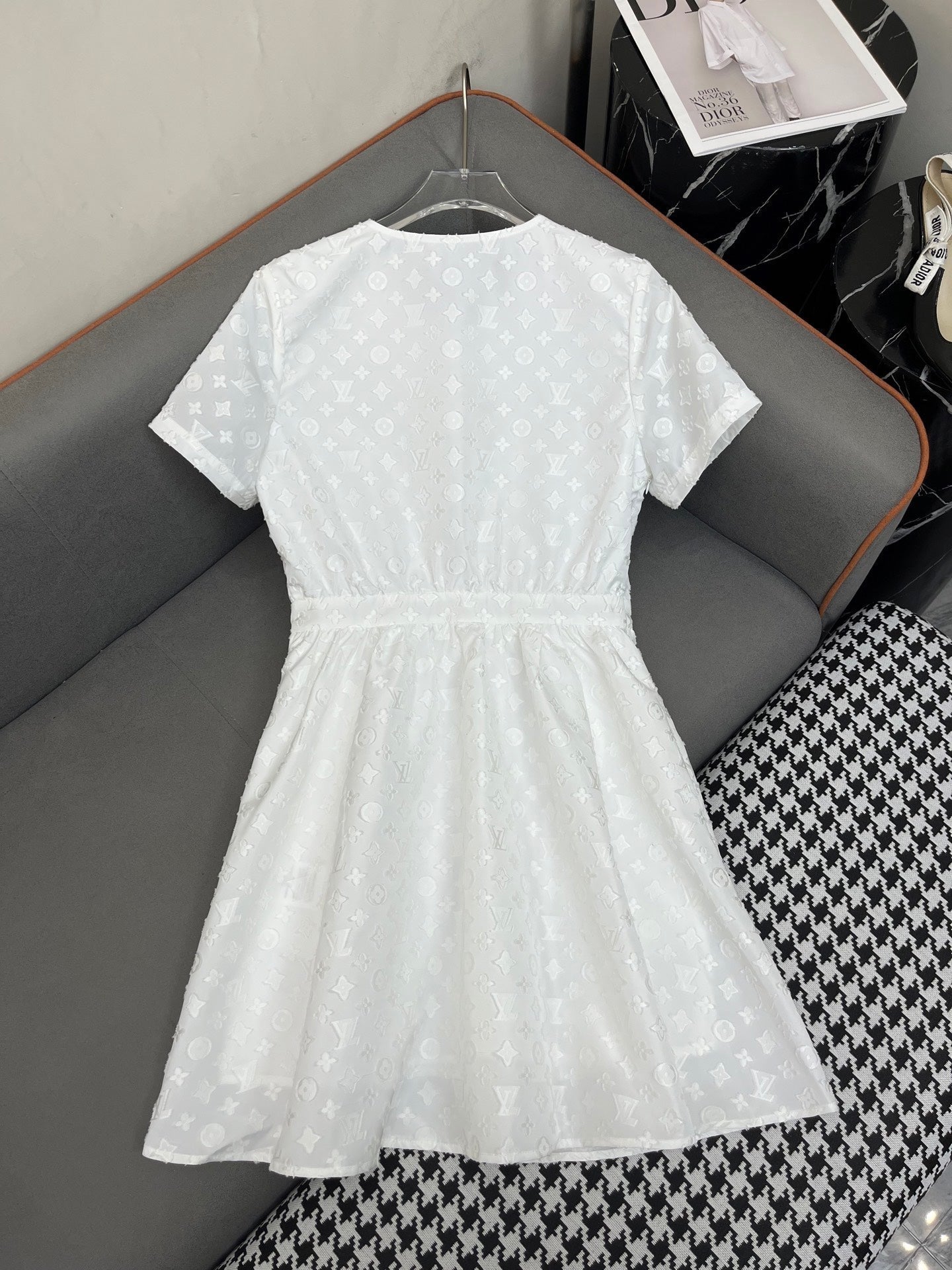 LOUIS VUITTON WHITE EMBOSSED LOGO DRESS