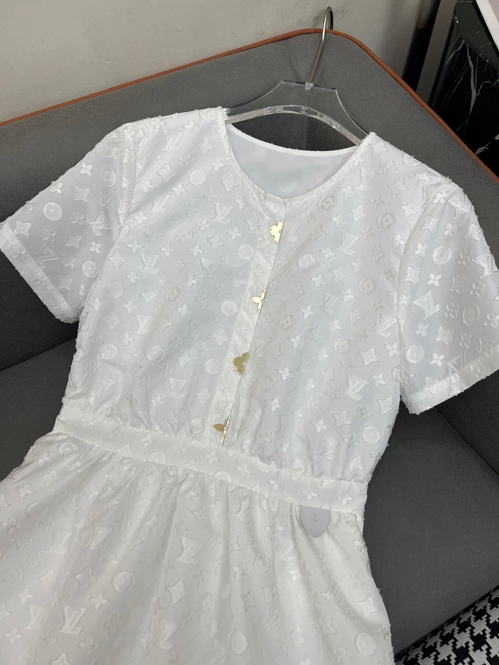 LOUIS VUITTON WHITE EMBOSSED LOGO DRESS
