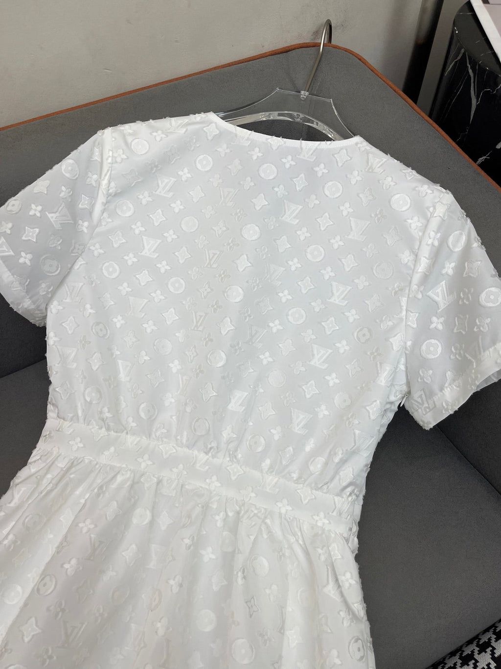LOUIS VUITTON WHITE EMBOSSED LOGO DRESS