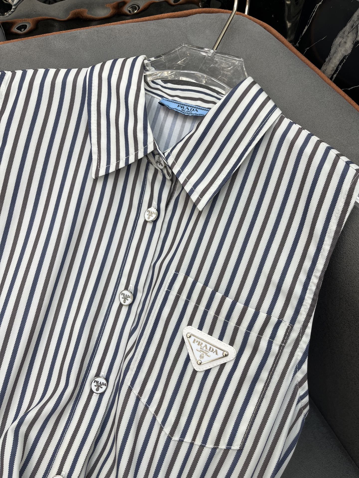 PRADA SLEEVELESS STRIPED SHIRT DRESS