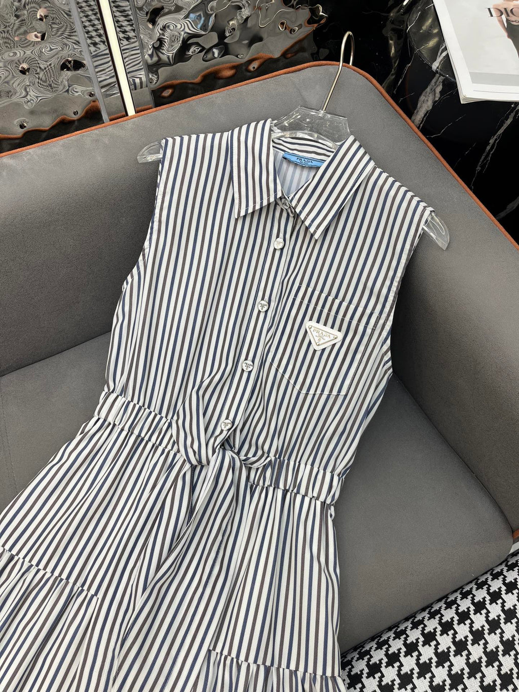 PRADA SLEEVELESS STRIPED SHIRT DRESS