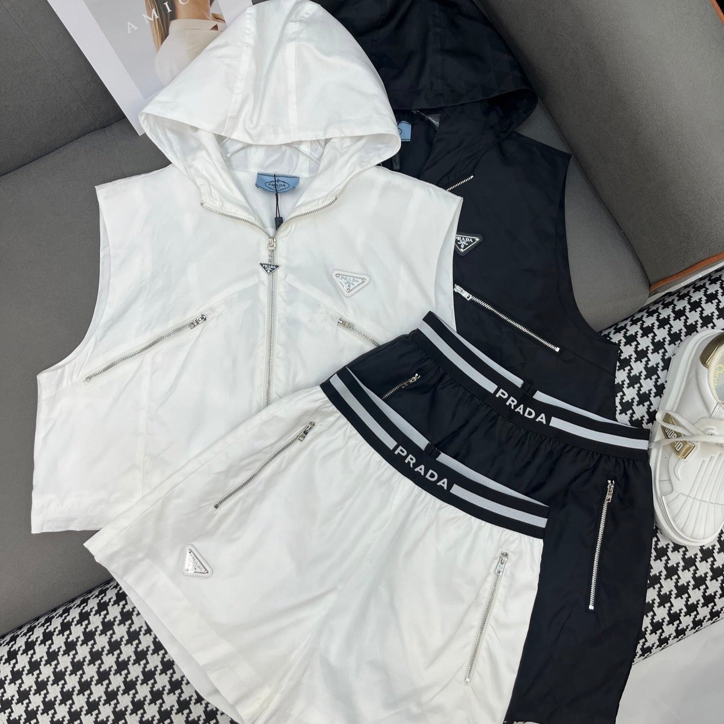 PRADA SLEEVELESS HOODIE AND SHORTS JACQUARD FABRIC 266715