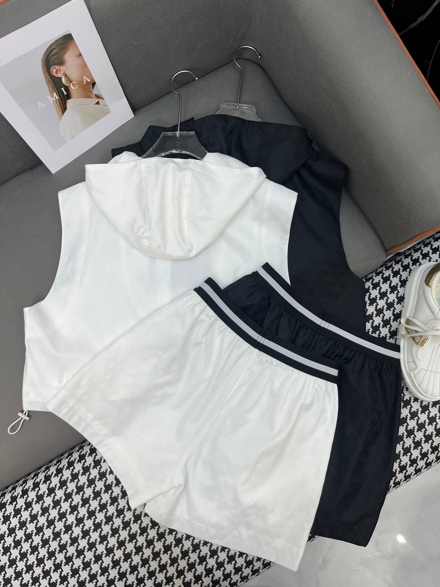 PRADA SLEEVELESS HOODIE AND SHORTS JACQUARD FABRIC 266715