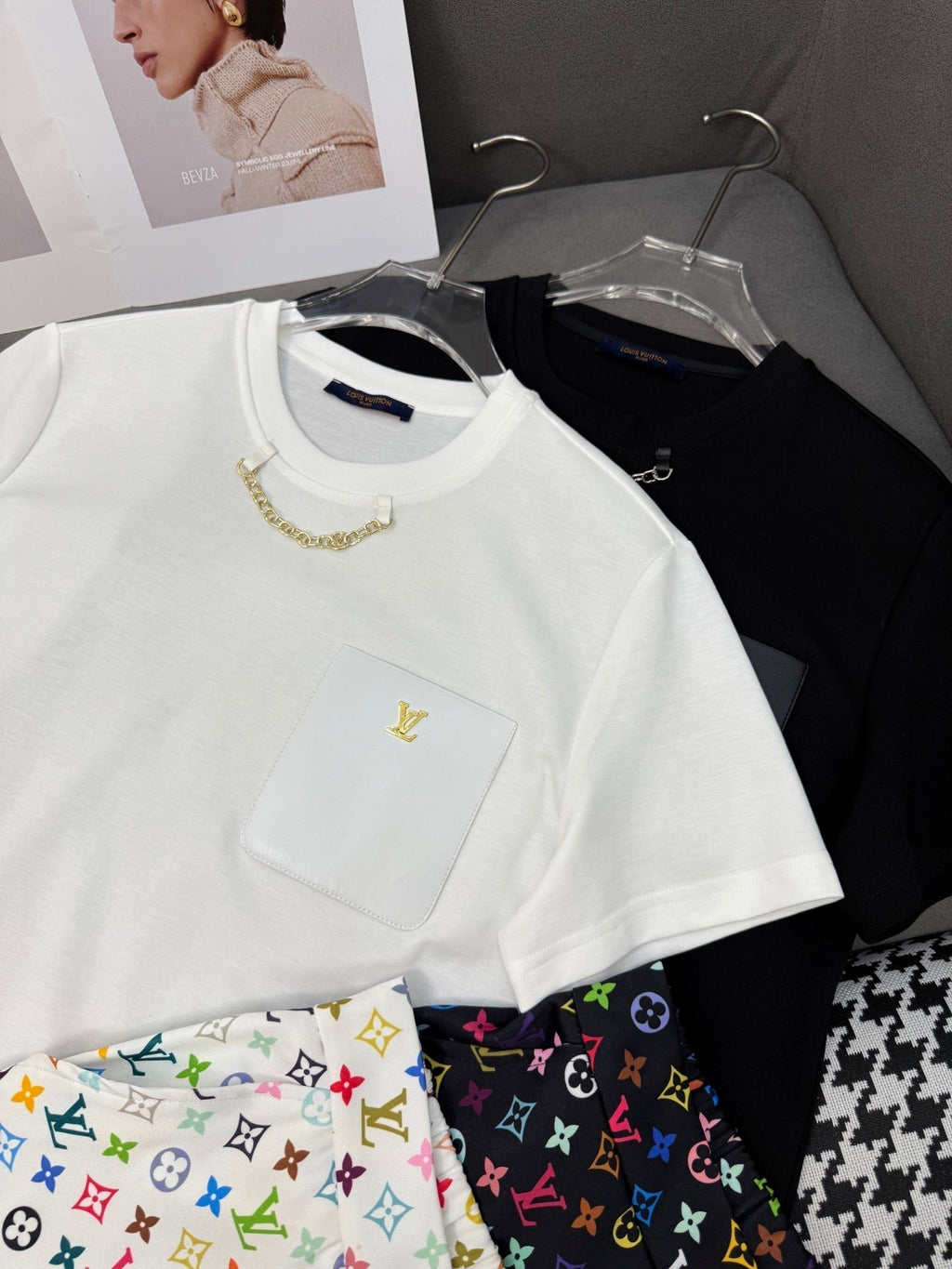 LOUIS VUITTON LV NEW T-SHIRT AND SHORTS SET WITH GOLD HARDWARE DETAILS