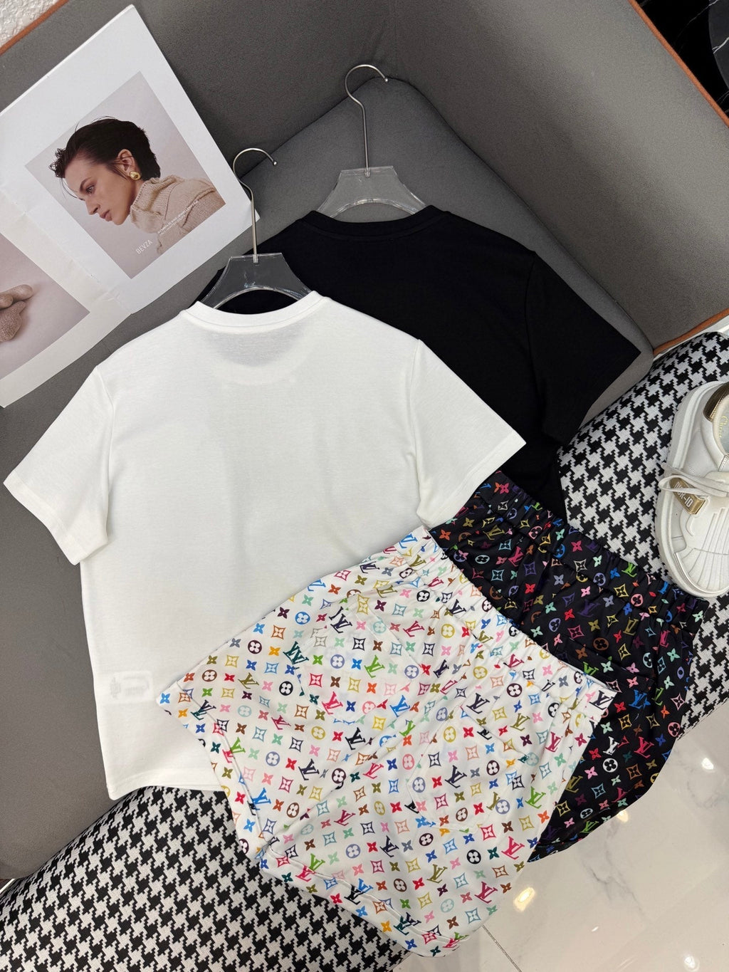 LOUIS VUITTON LV NEW T-SHIRT AND SHORTS SET WITH GOLD HARDWARE DETAILS