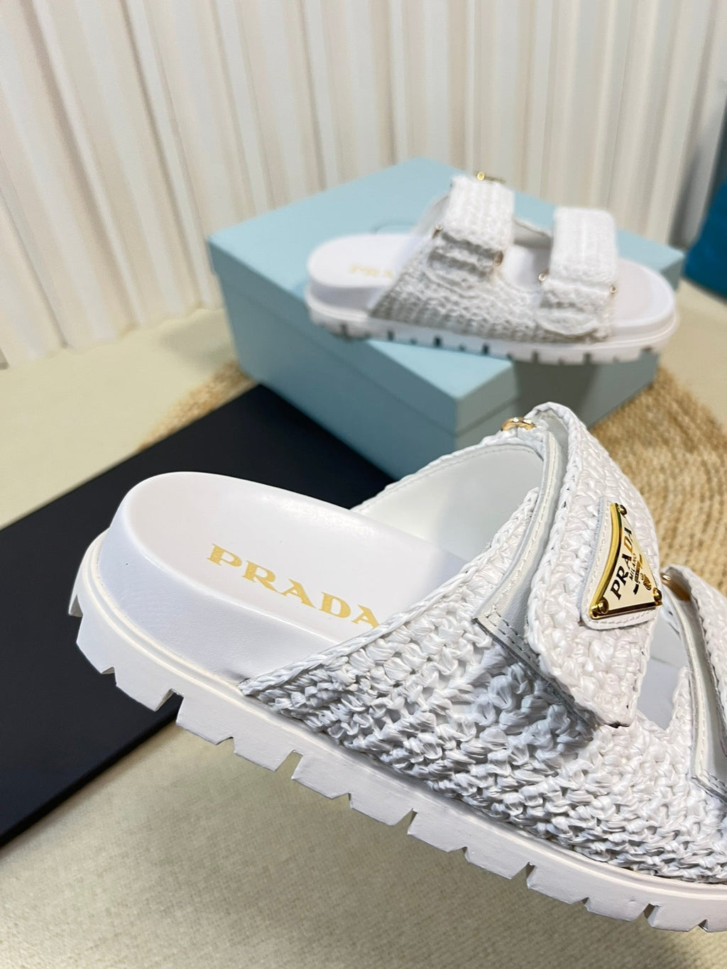 PRADA Pra Raffia Cork Slide 40 White