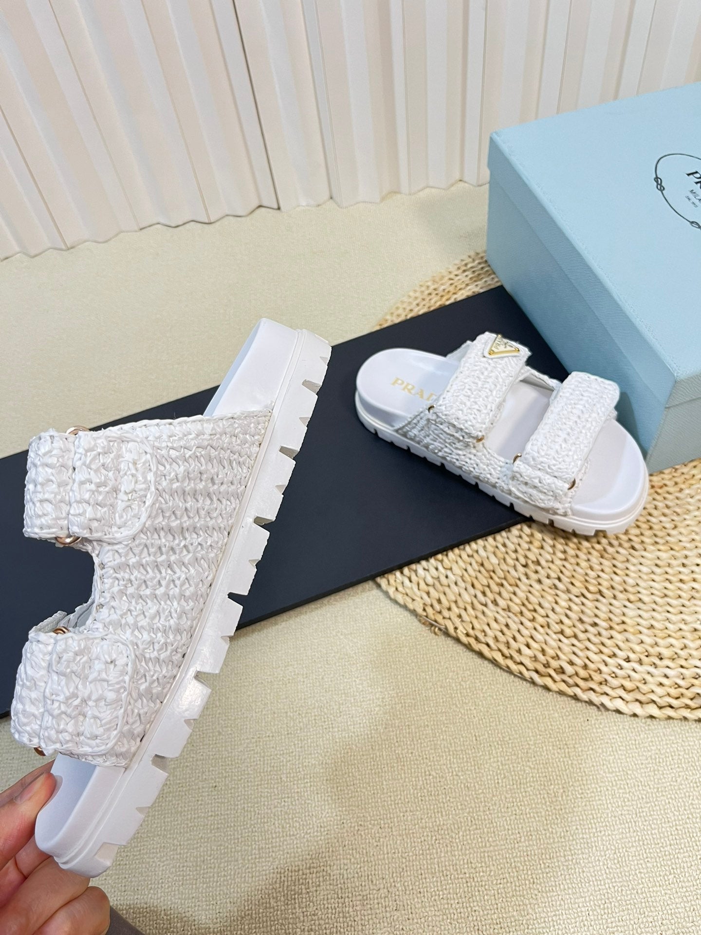PRADA Pra Raffia Cork Slide 40 White