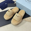 PRADA Crochet Flatform Slides 40 Beige
