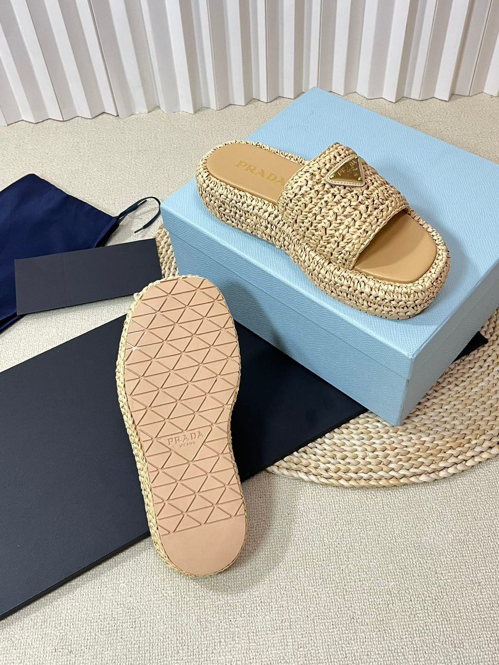 PRADA Crochet Flatform Slides 40 Beige