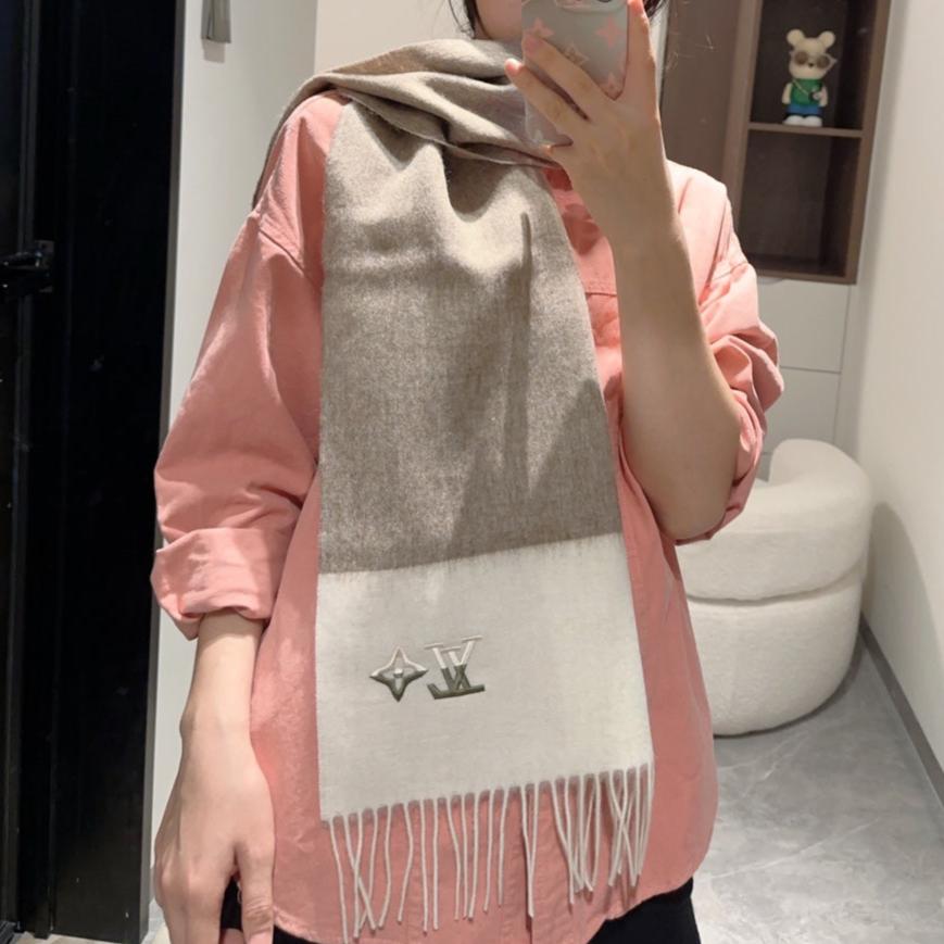 LOUIS VUITTON SCARF 185 CM IN MEDIUM BROWN MIX WHITE CASHMERE 390093