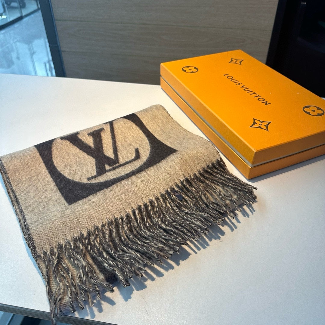 LOUIS VUITTON SCARF 180 CM IN KHAKI BROWN CASHMERE 394489