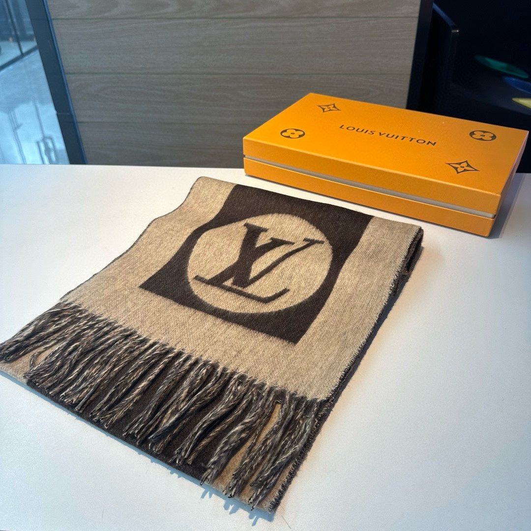LOUIS VUITTON SCARF 180 CM IN KHAKI BROWN CASHMERE 394489
