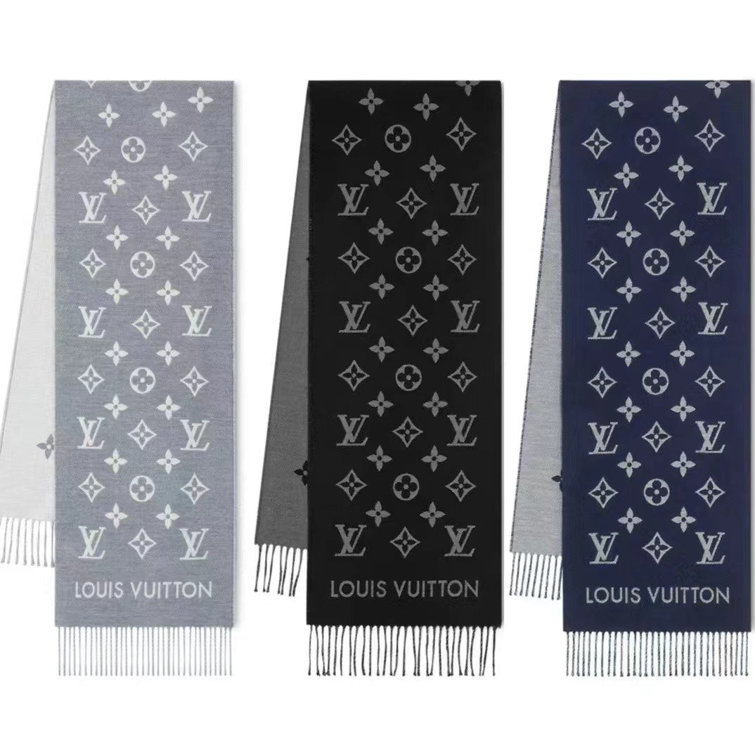 LOUIS VUITTON ALL ABOUT MONOGRAM SCARF 185 CM IN BLACK WOOL 394497