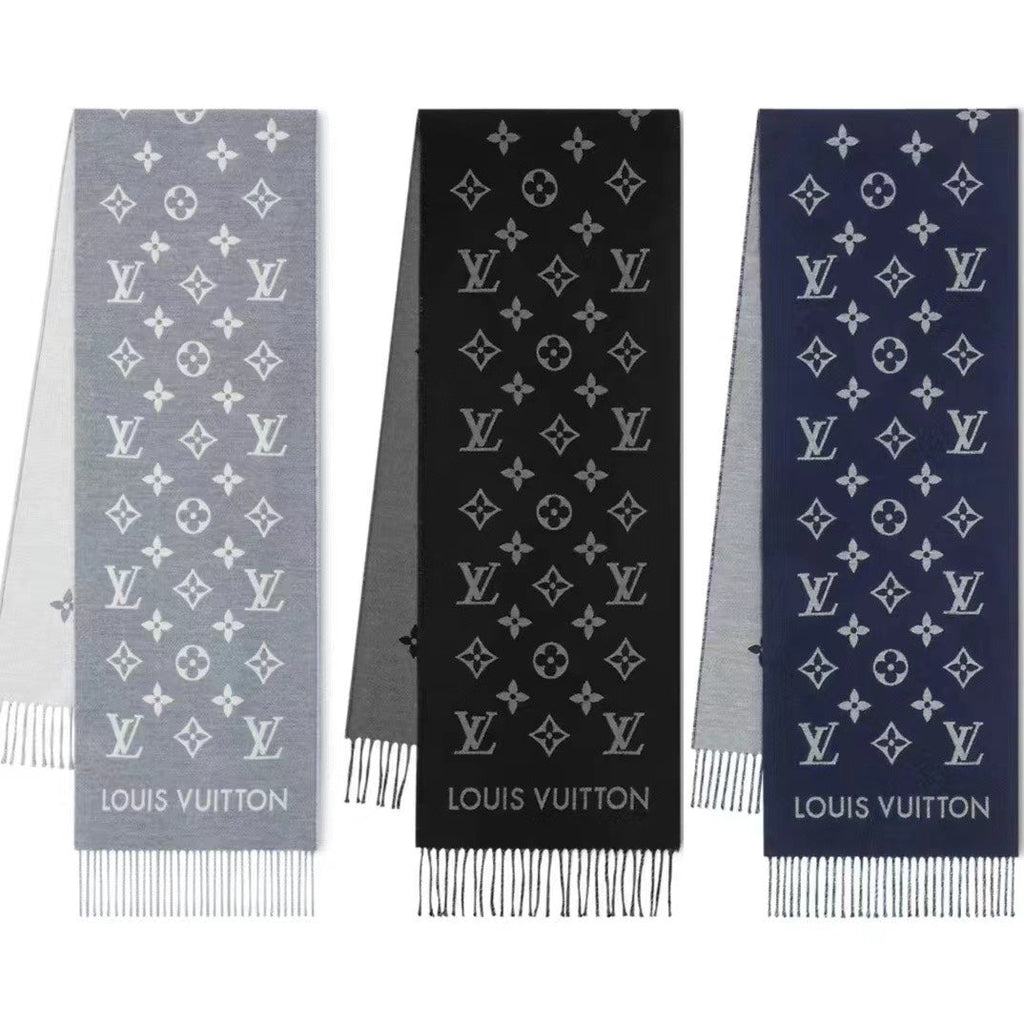LOUIS VUITTON ALL ABOUT MONOGRAM SCARF 185 CM IN AEGEAN BLUE WOOL 394499