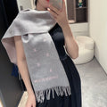 LOUIS VUITTON SCARF 190 CM IN HARBOR GRAY CASHMERE WITH PINK LOGO 396327