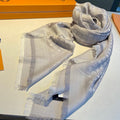 LOUIS VUITTON MONOGRAM SHINE SCARF 120 CM IN PASTEL GRAY WOOL AND MULBERRY SILK 398195