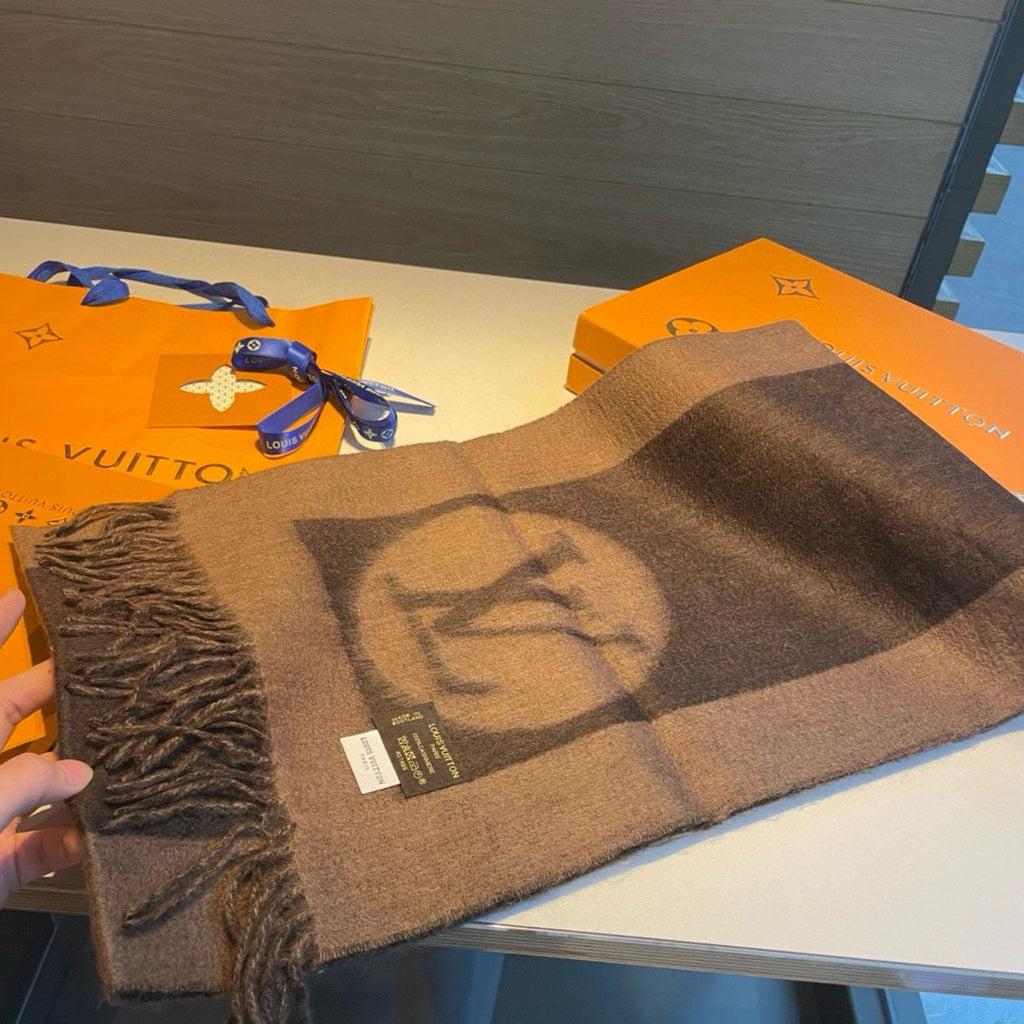 LOUIS VUITTON SCARF 180 CM IN MEDIUM BROWN CASHMERE 398244