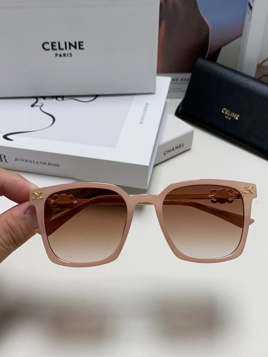 CELINE TRIOMPHE SUNGLASS 497815 IN PINK CLEAR METAL