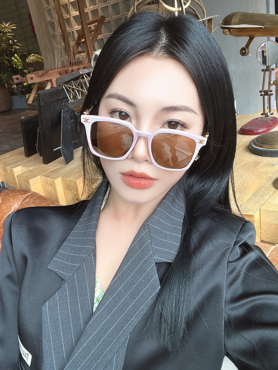 CELINE TRIOMPHE SUNGLASS 497815 IN PINK CLEAR METAL
