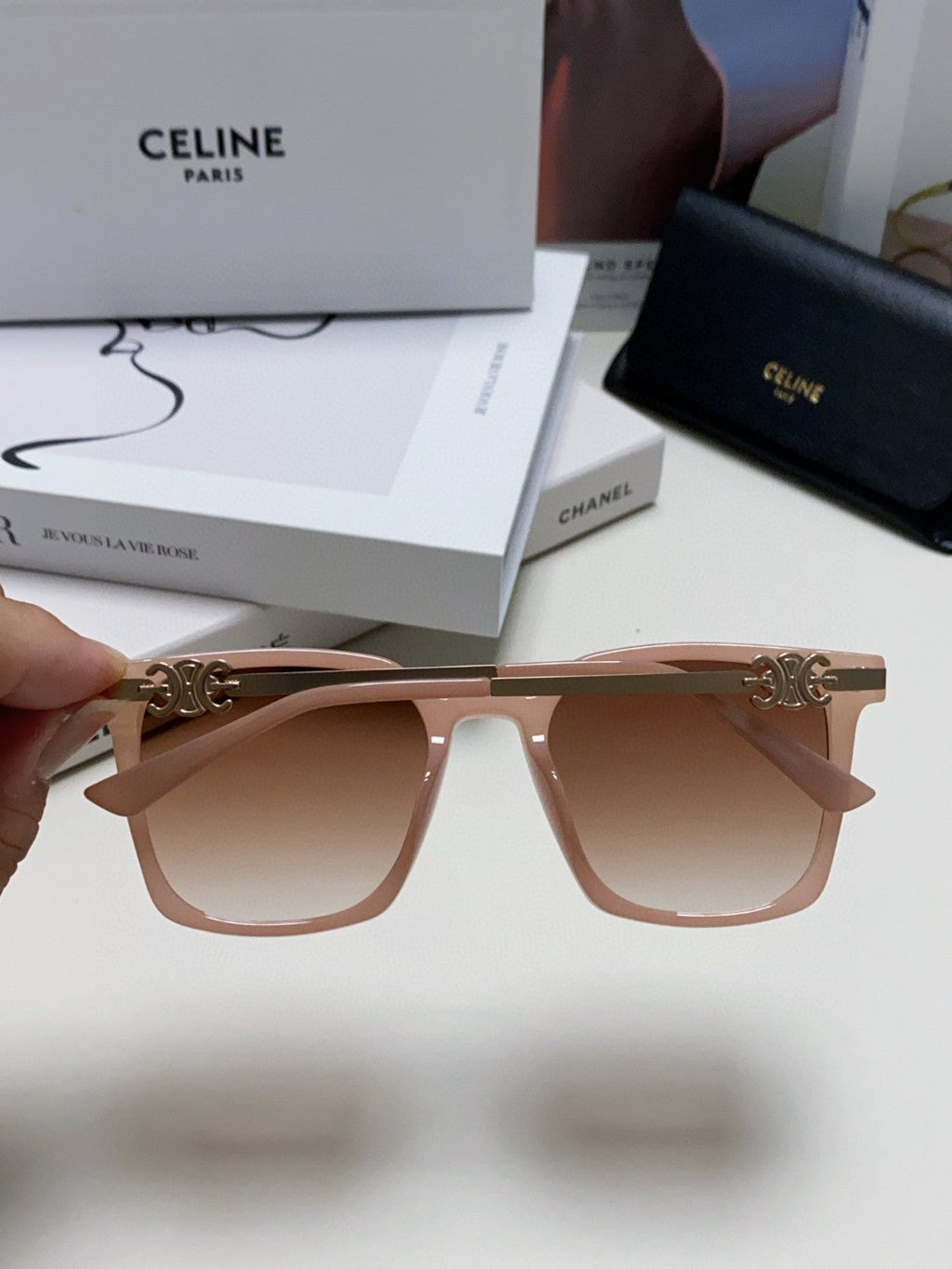 CELINE TRIOMPHE SUNGLASS 497815 IN PINK CLEAR METAL