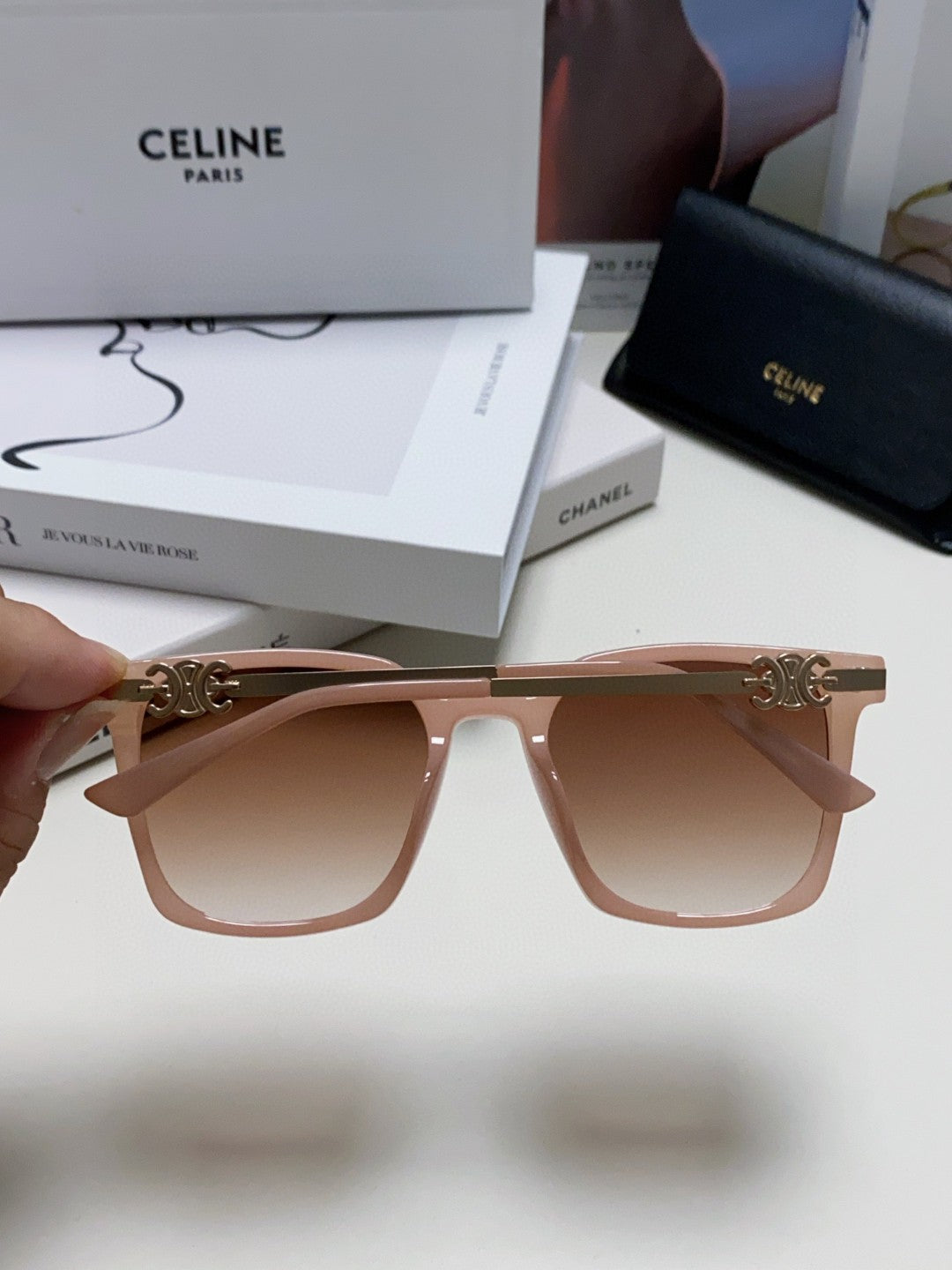 CELINE TRIOMPHE SUNGLASS 497815 IN PINK CLEAR METAL