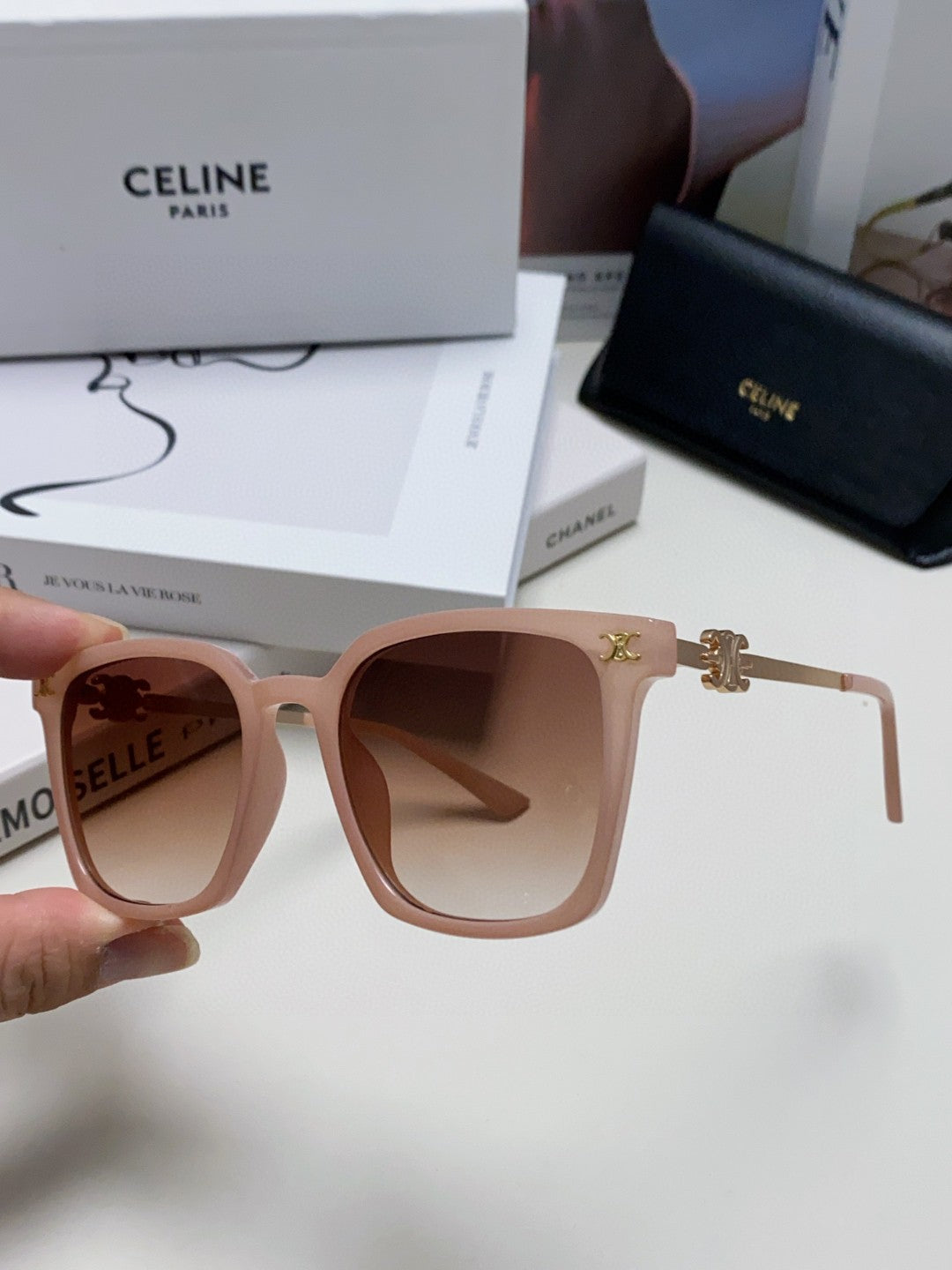 CELINE TRIOMPHE SUNGLASS 497815 IN PINK CLEAR METAL