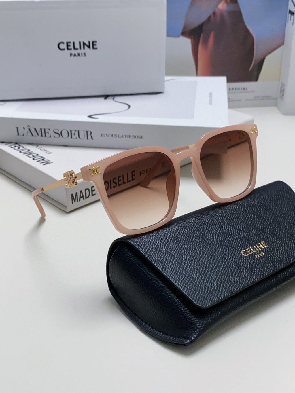 CELINE TRIOMPHE SUNGLASS 497815 IN PINK CLEAR METAL