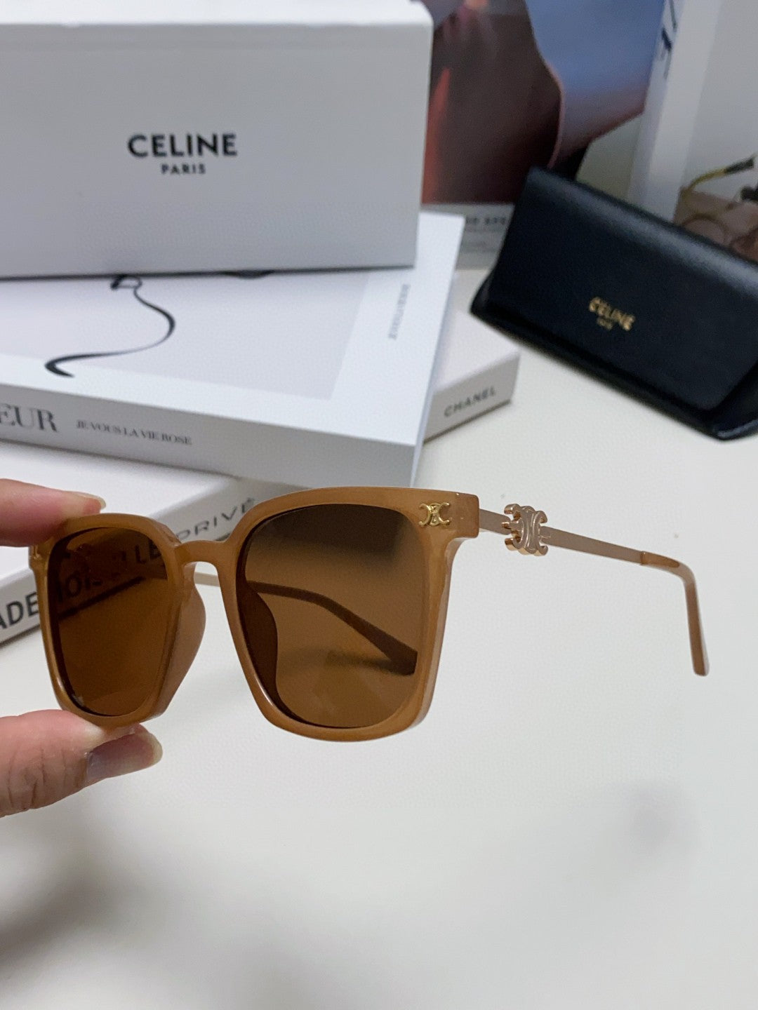 CELINE TRIOMPHE SUNGLASS 497816 IN NUDE METAL