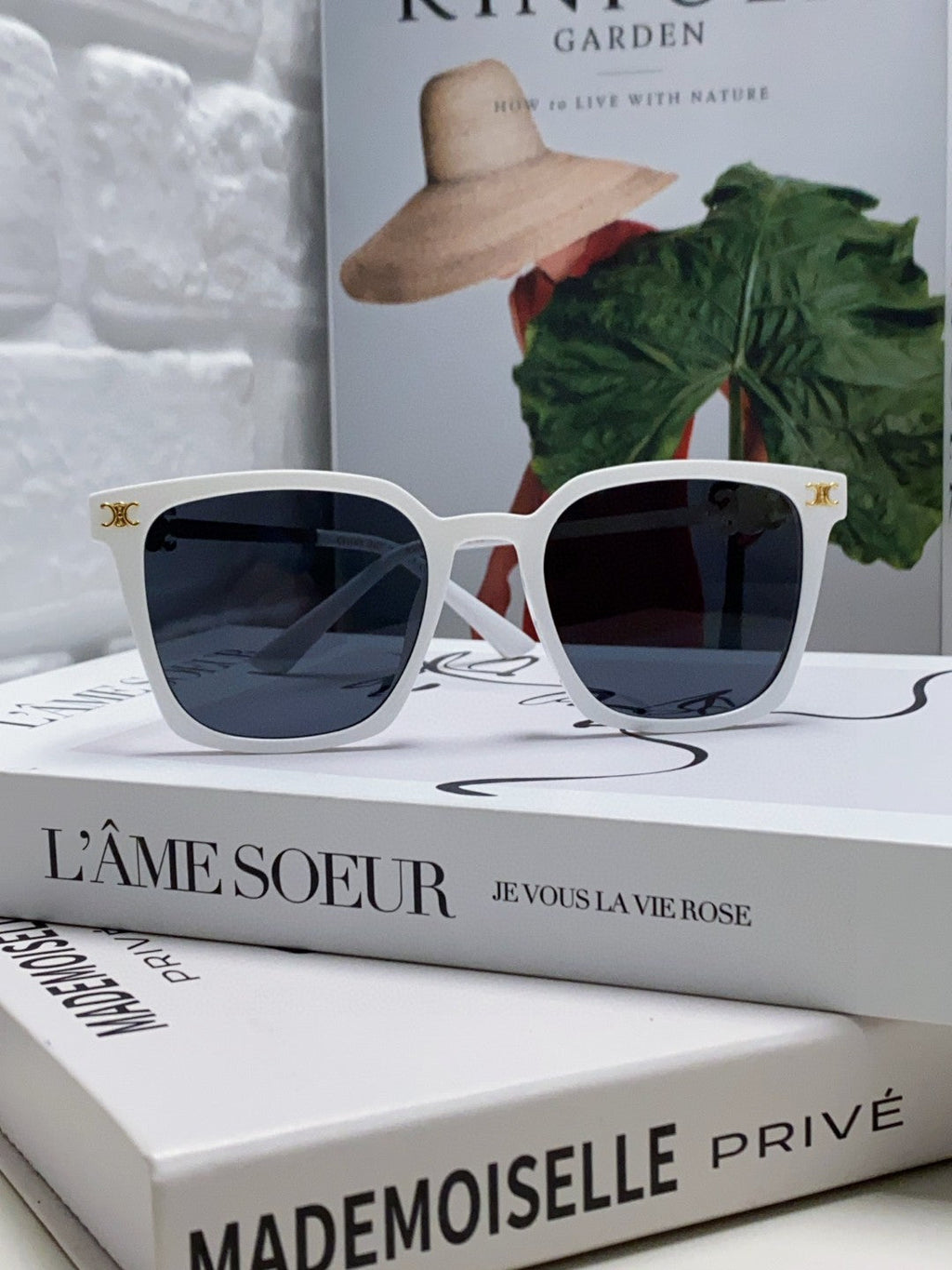 CELINE TRIOMPHE SUNGLASS 497817 IN WHITE METAL BLACK LENSES