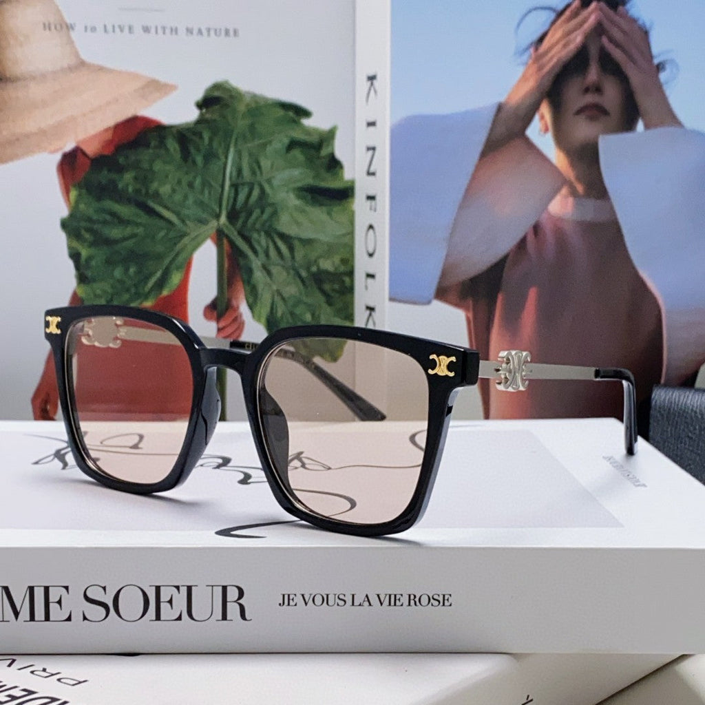 CELINE TRIOMPHE SUNGLASS 497818 IN SILVER METAL LIGHT BROWN LENSES