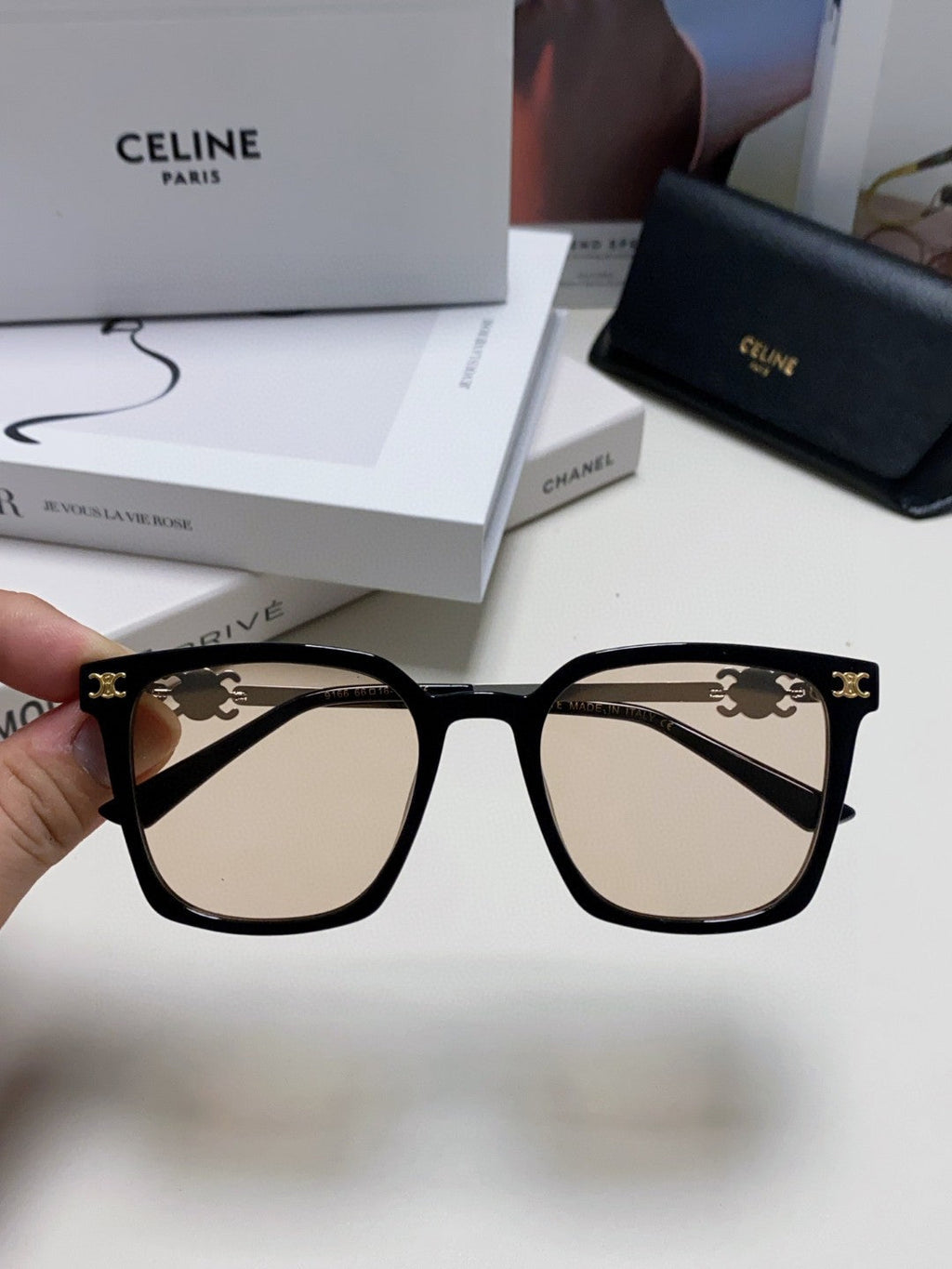 CELINE TRIOMPHE SUNGLASS 497818 IN SILVER METAL LIGHT BROWN LENSES