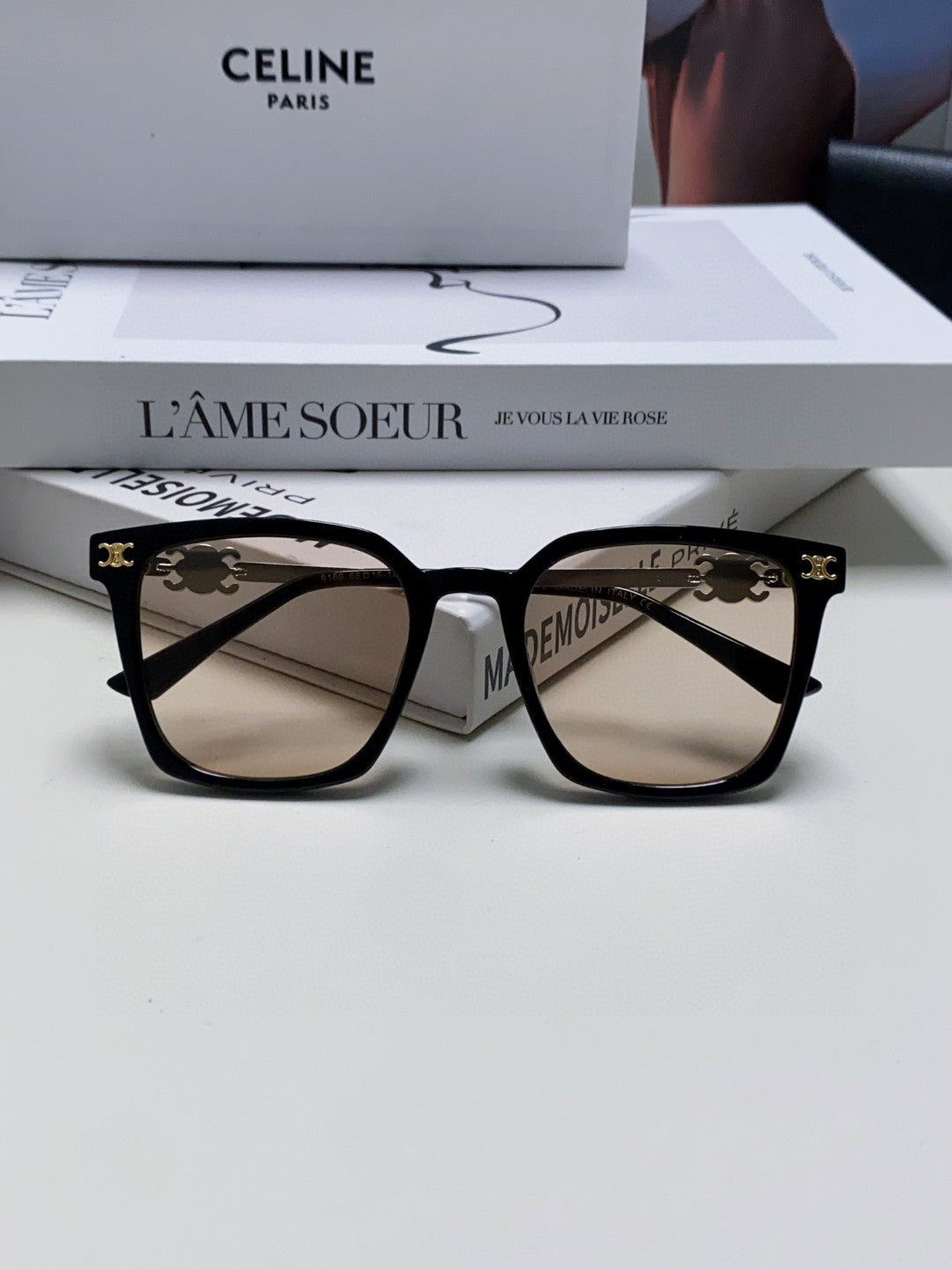 CELINE TRIOMPHE SUNGLASS 497818 IN SILVER METAL LIGHT BROWN LENSES