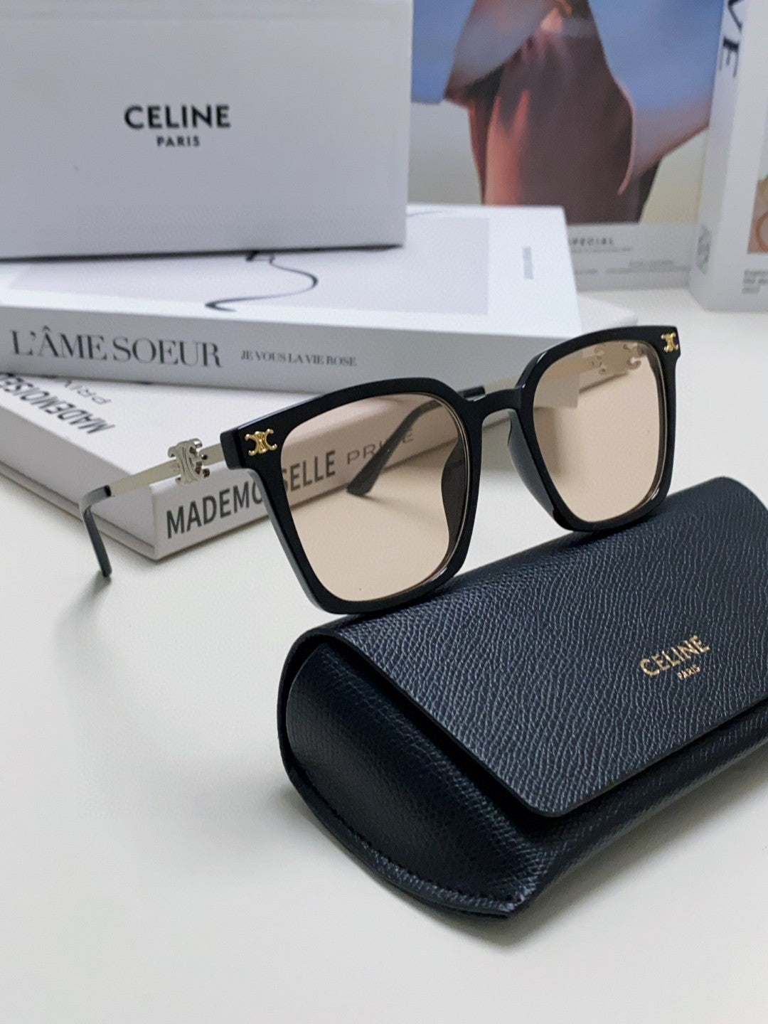CELINE TRIOMPHE SUNGLASS 497818 IN SILVER METAL LIGHT BROWN LENSES
