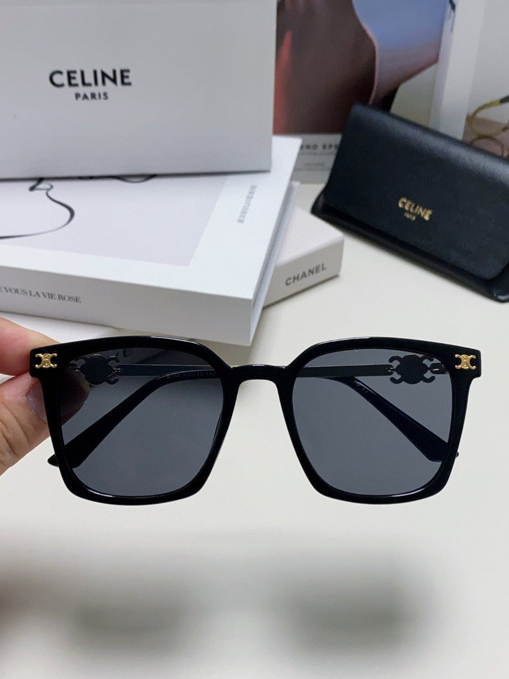 CELINE TRIOMPHE SUNGLASS 497820 IN GOLD METAL BLACK LENSES