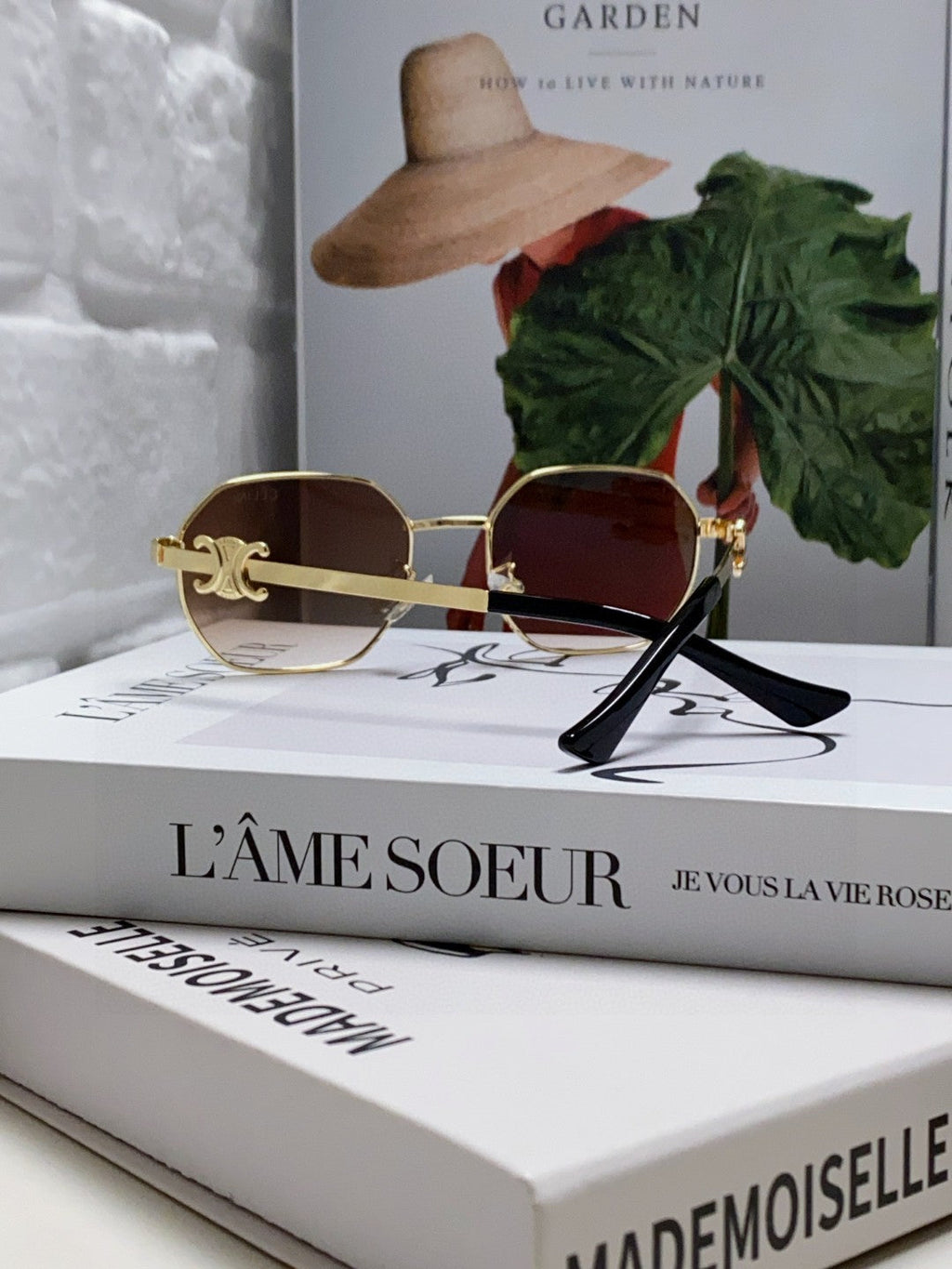 CELINE TRIOMPHE SUNGLASS 497822 IN GOLD METAL BROWN SMOKE LENSES