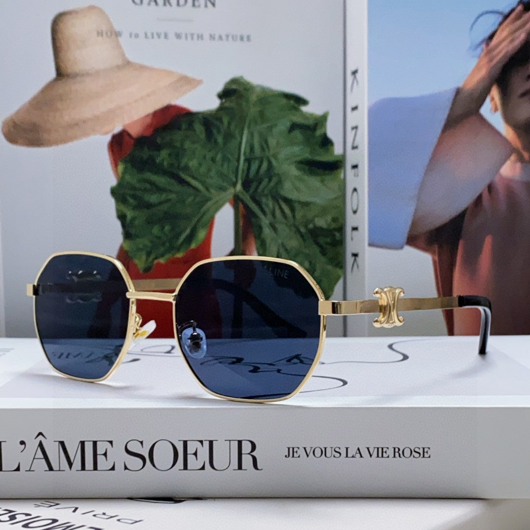 CELINE TRIOMPHE SUNGLASS 497823 IN GOLD METAL BLACK LENSES