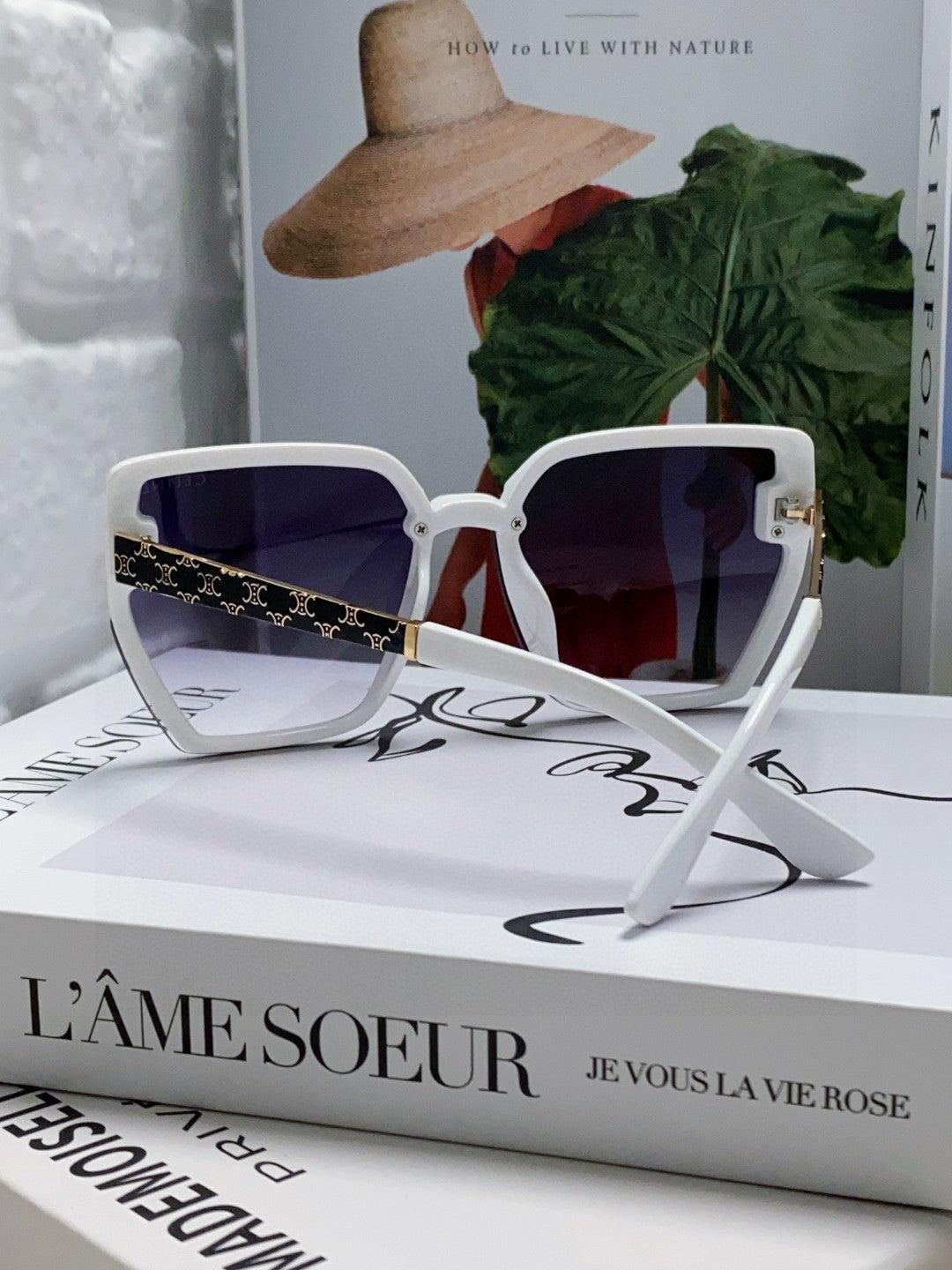 CELINE TRIOMPHE SUNGLASS 497829 IN WHITE ACETATE EMBOSSED LOGO