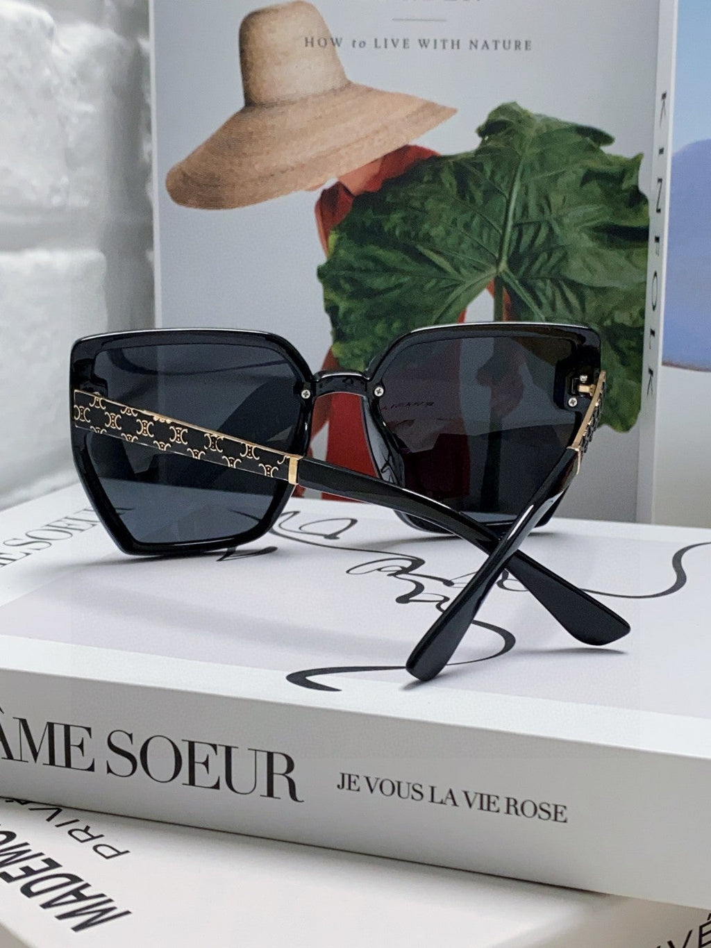 CELINE TRIOMPHE SUNGLASS 497831 IN BLACK ACETATE EMBOSSED LOGO