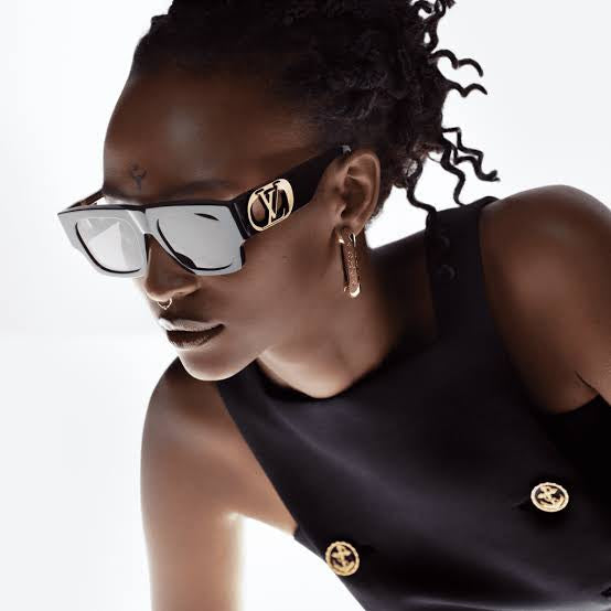 LOUIS VUITTON LINK SQUARE SUNGLASSES 570276 IN BLACK ACETATE GOLD LOGO