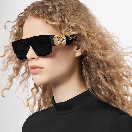 LOUIS VUITTON LINK SQUARE SUNGLASSES 570276 IN BLACK ACETATE GOLD LOGO