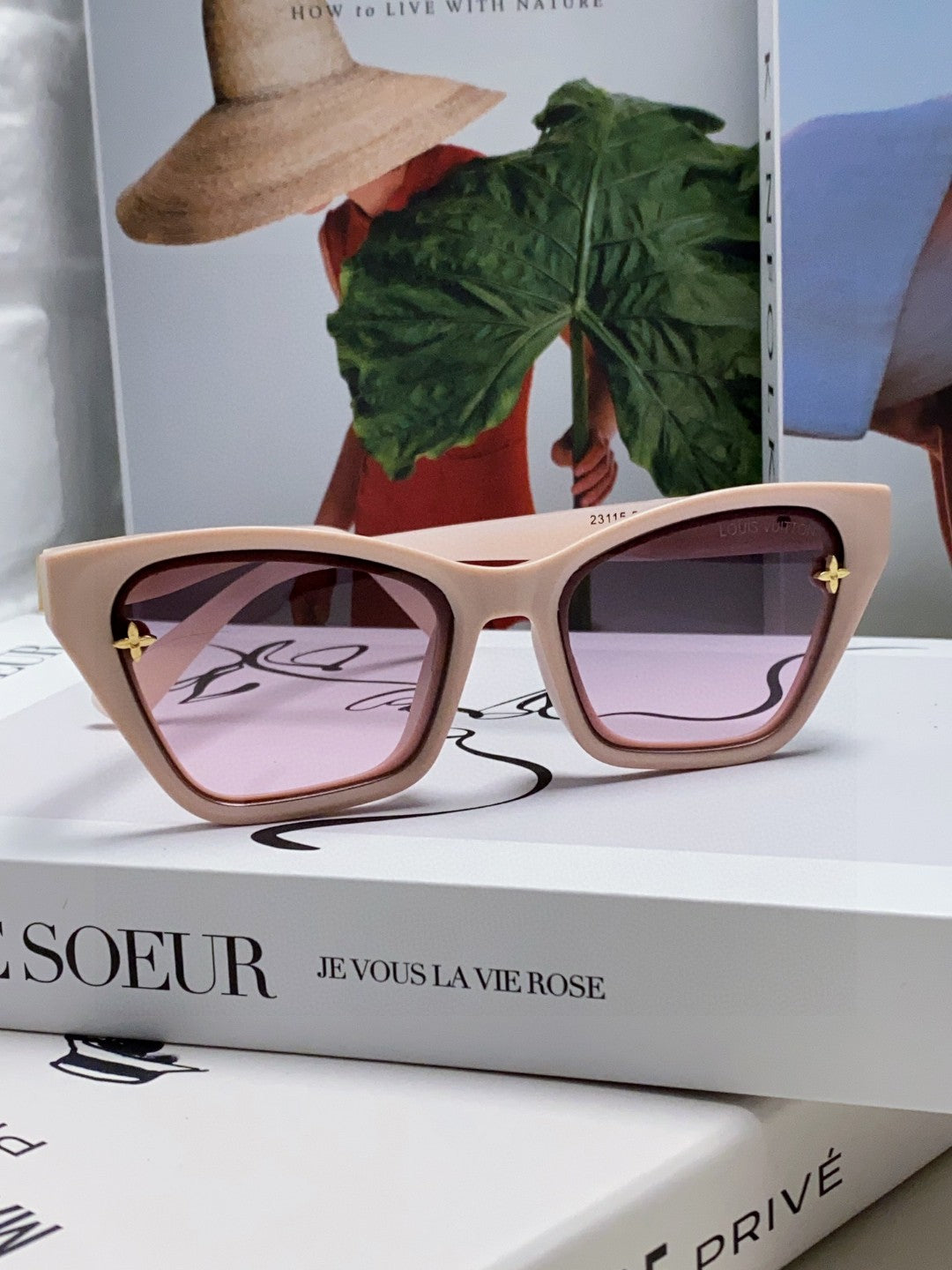 LOUIS VUITTON SQUARE SUNGLASSES 581358 IN NUDE PINK ACETATE EMBOSSED MONOGRAM LOGO