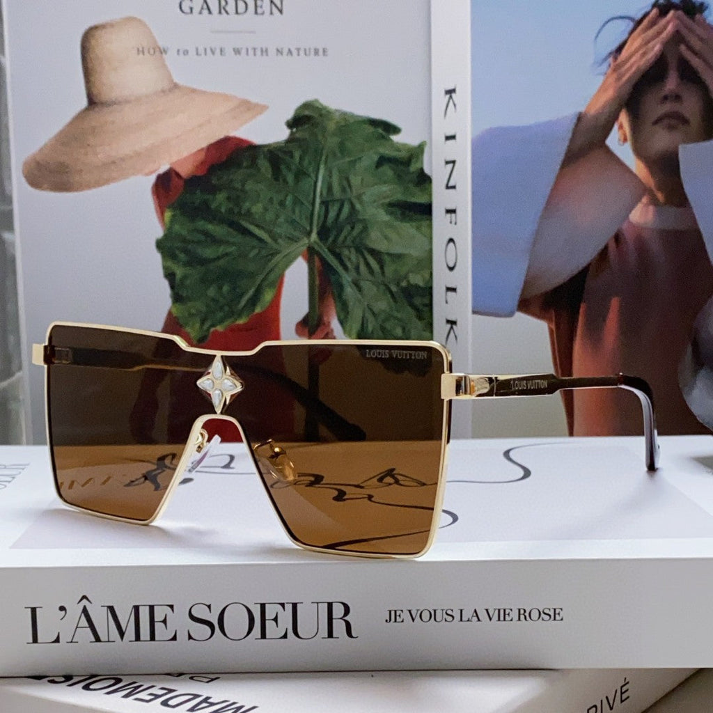 LOUIS VUITTON CYCLONE SUNGLASS 581374 IN GOLD METAL BRWON LENSES