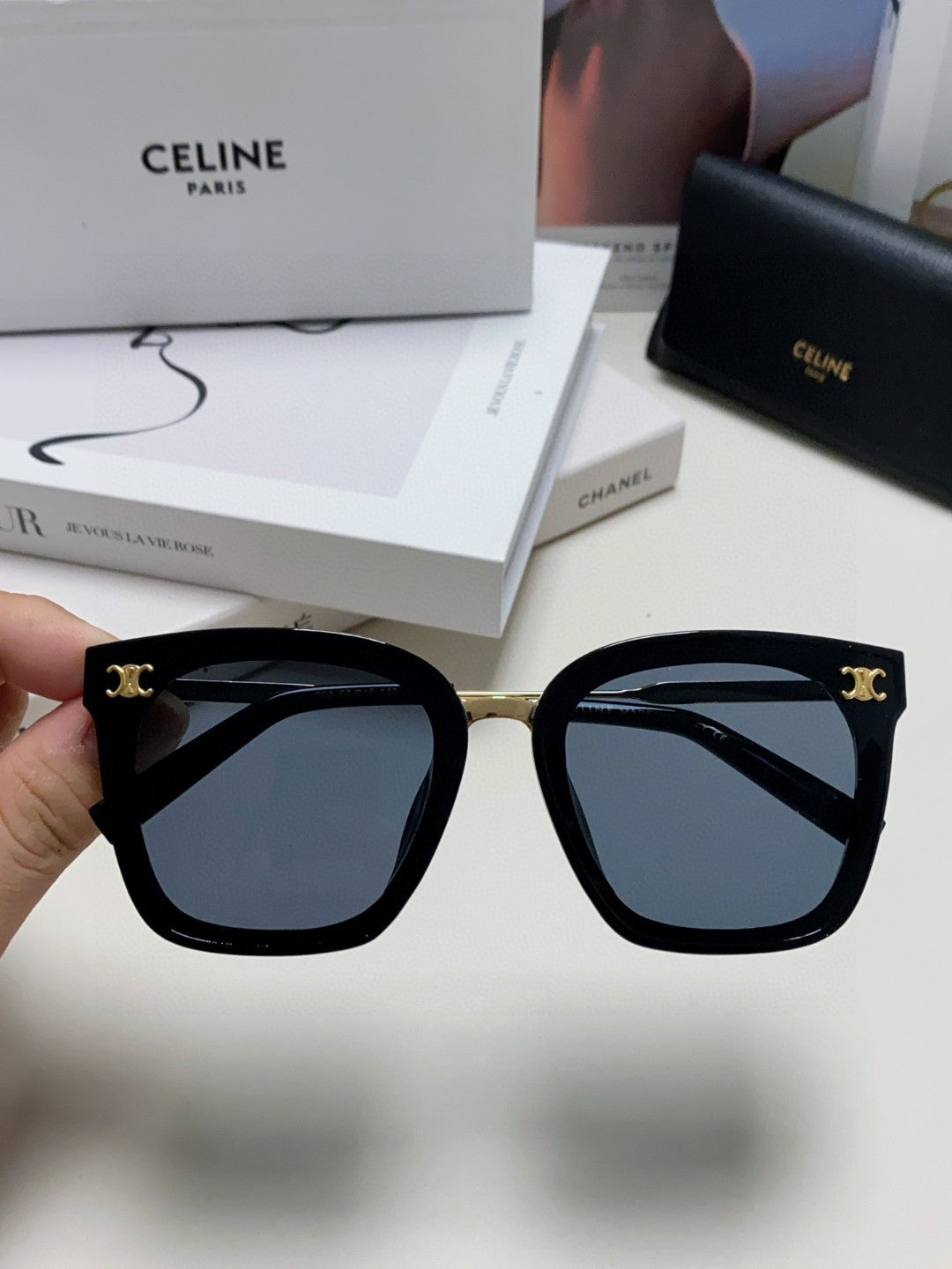 CELINE TRIOMPHE SUNGLASSES 548591 IN BLACK ACETATE