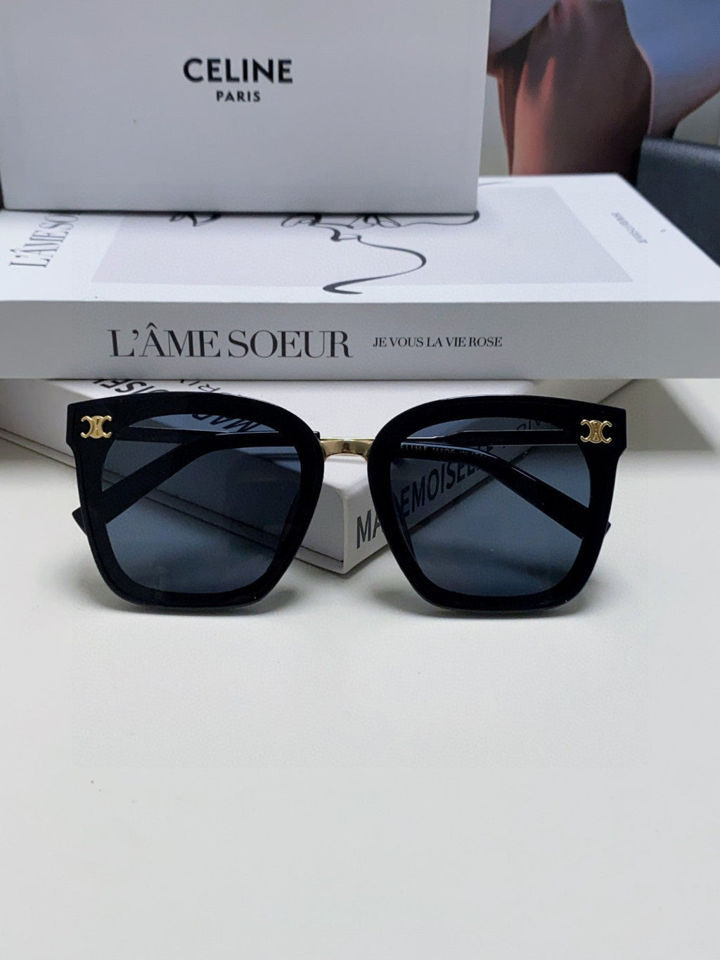 CELINE TRIOMPHE SUNGLASSES 548591 IN BLACK ACETATE